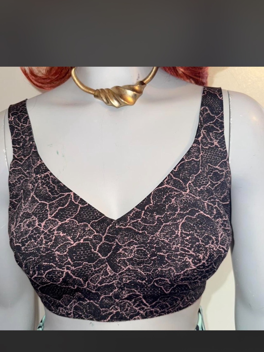 lululemon athletica V-Neck Bralette in Black and Pink Lace-Effect